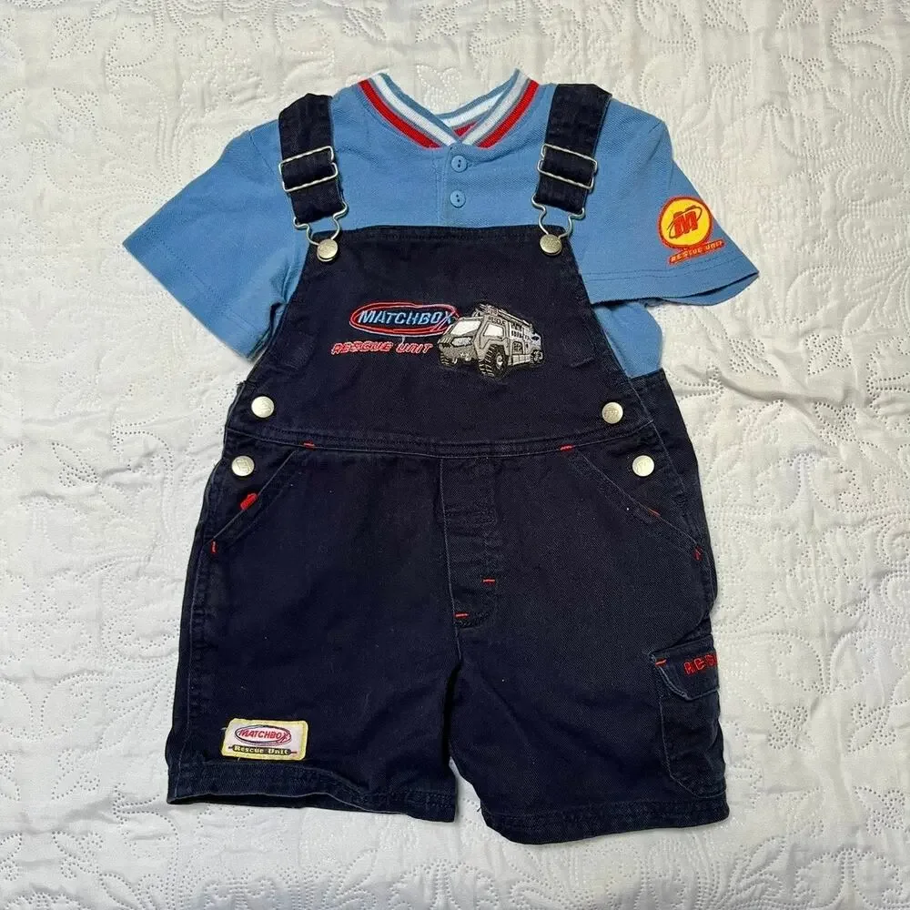 Vintage Matchbox Cars Y2K Overalls Outfit Size 3T